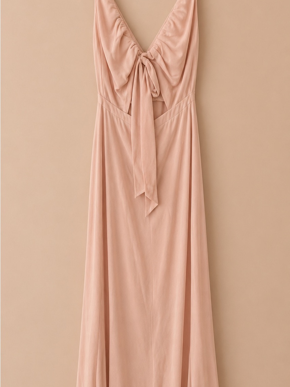 Rochas Dusty Rose Tie-Front V-Neck Maxi Dress Gown, Sz. 46 Eu.